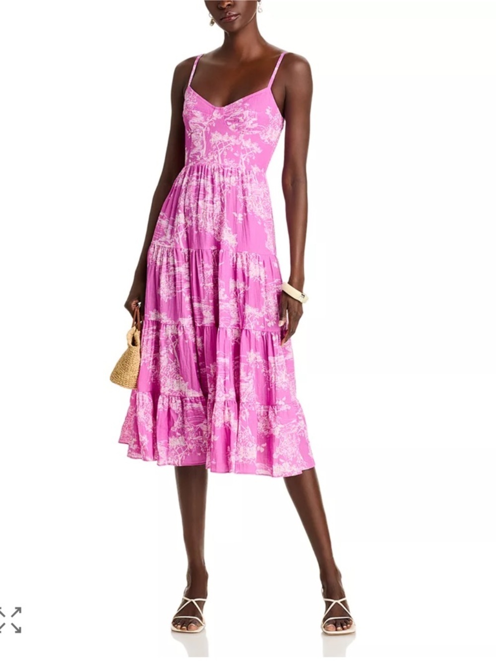 EUC Aqua Toile Tank Midi Dress Tropical Beach Bright Purple Large Tiered Ruffle